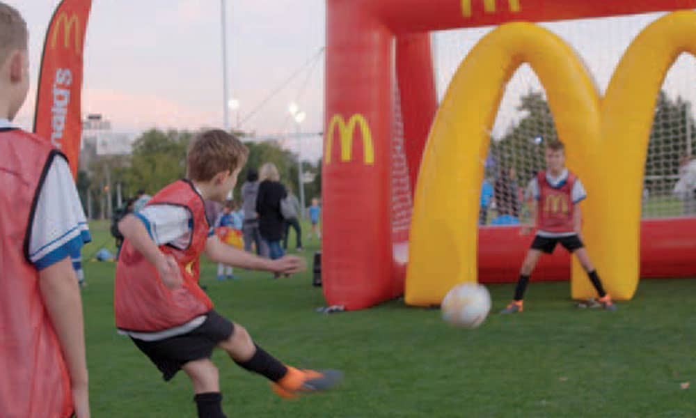 McDonald's enjoys the brand activation qualities of inflatable sports games for the positive association between their brand and a healthy lifestyle.