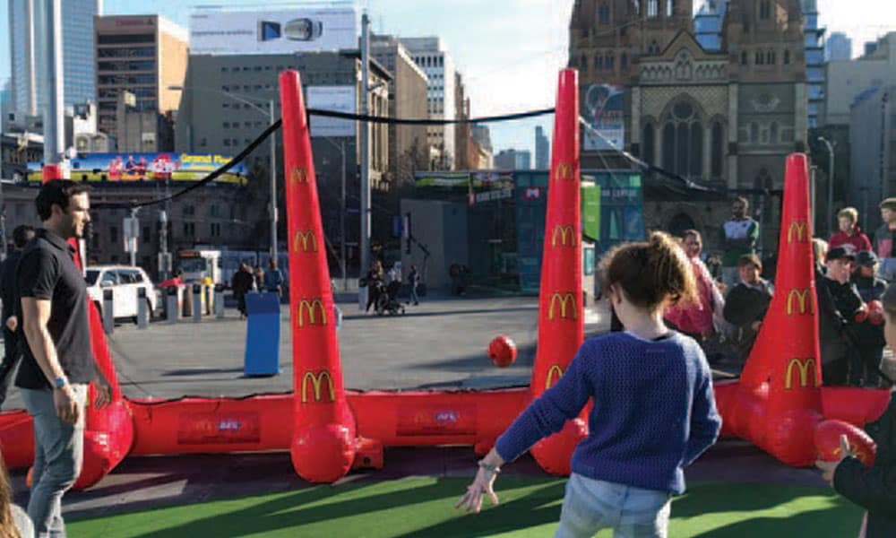 Inflatable AFL targets allow kids to hone their aiming skills while McDonald's is front and centre.