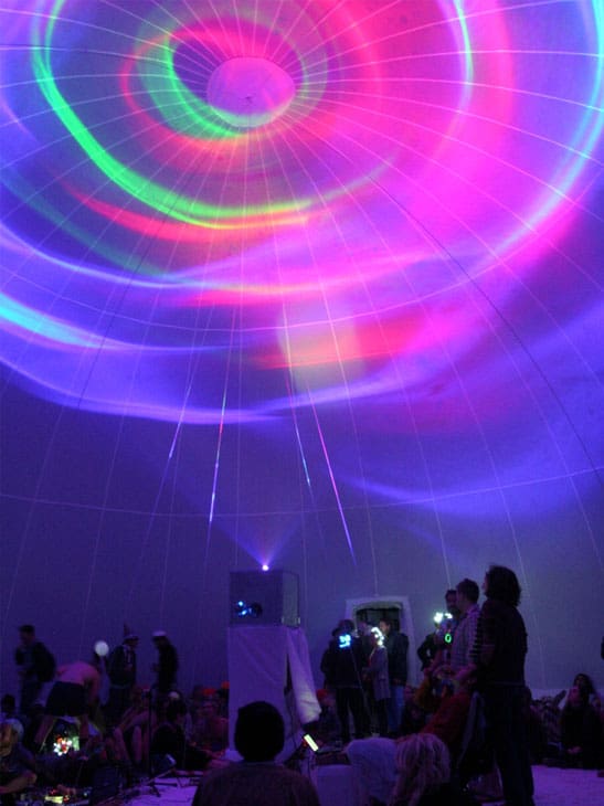 Inflatable domes create dramatic lighting backgrounds