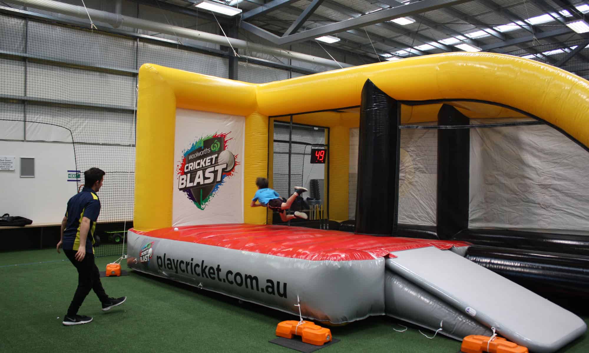 The cricket multiport Inflatable combined Cricket Nets, Classic Catches Diving Game, Batting Practice, and target screens.