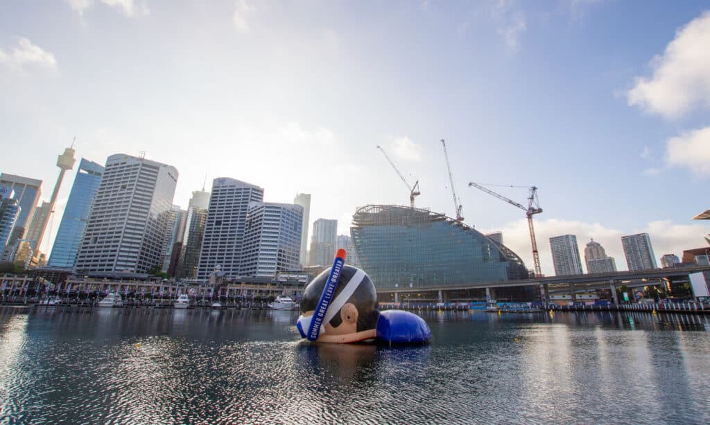 A Giant Inflatable snorkeler invades Sydney's Darling Harbour