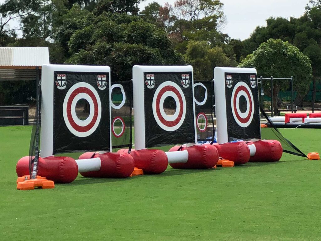 AFL Inflatable mini-targets are a popular AFL inflatable game and are widely used by boys and girls AFL teams for field skills training.