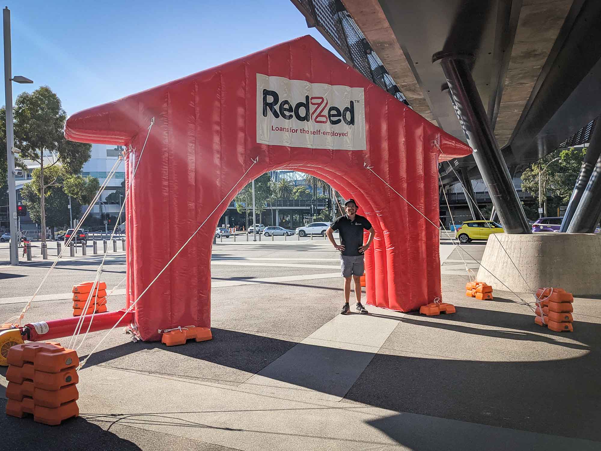 The Arch was specially designed to six metres wide and 4 metres high to accommodate the height restrictions under Olympic Boulevard.