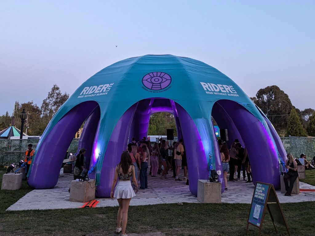 The web like structure of the inflatable superdome offered free entry from every angle.