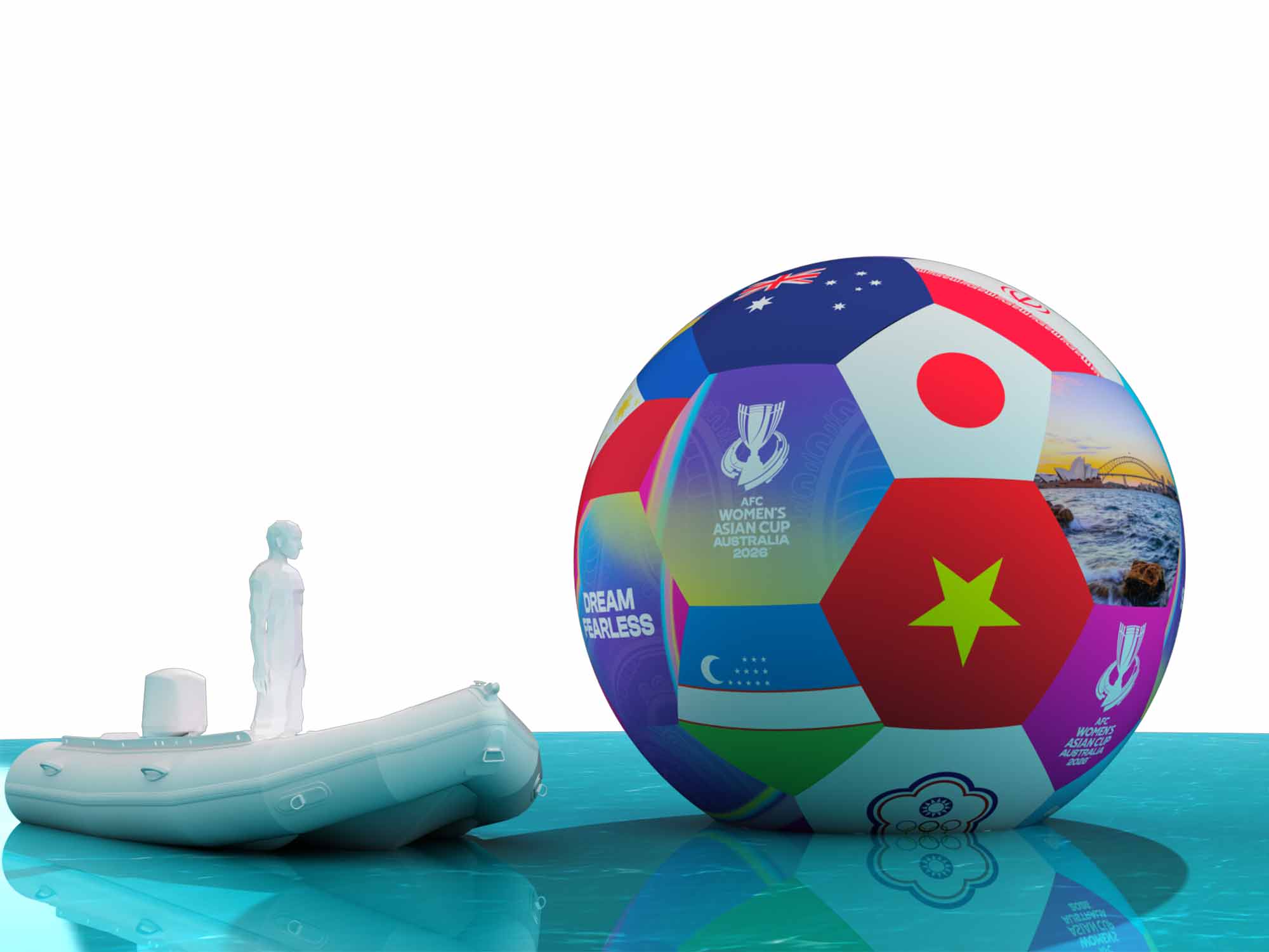 4 metre inflatable football on the Parramatta River Engineering Rendering