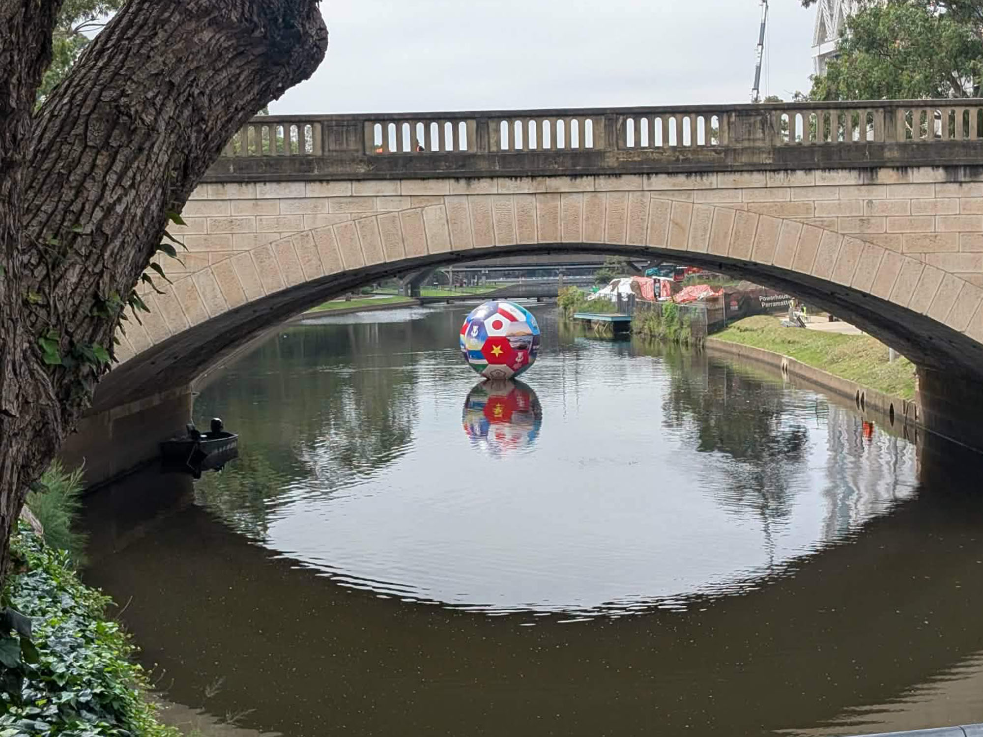 Giant Inflatables built a 4 metre sealed air football for Destination NSW to anchor in the Parramatta River